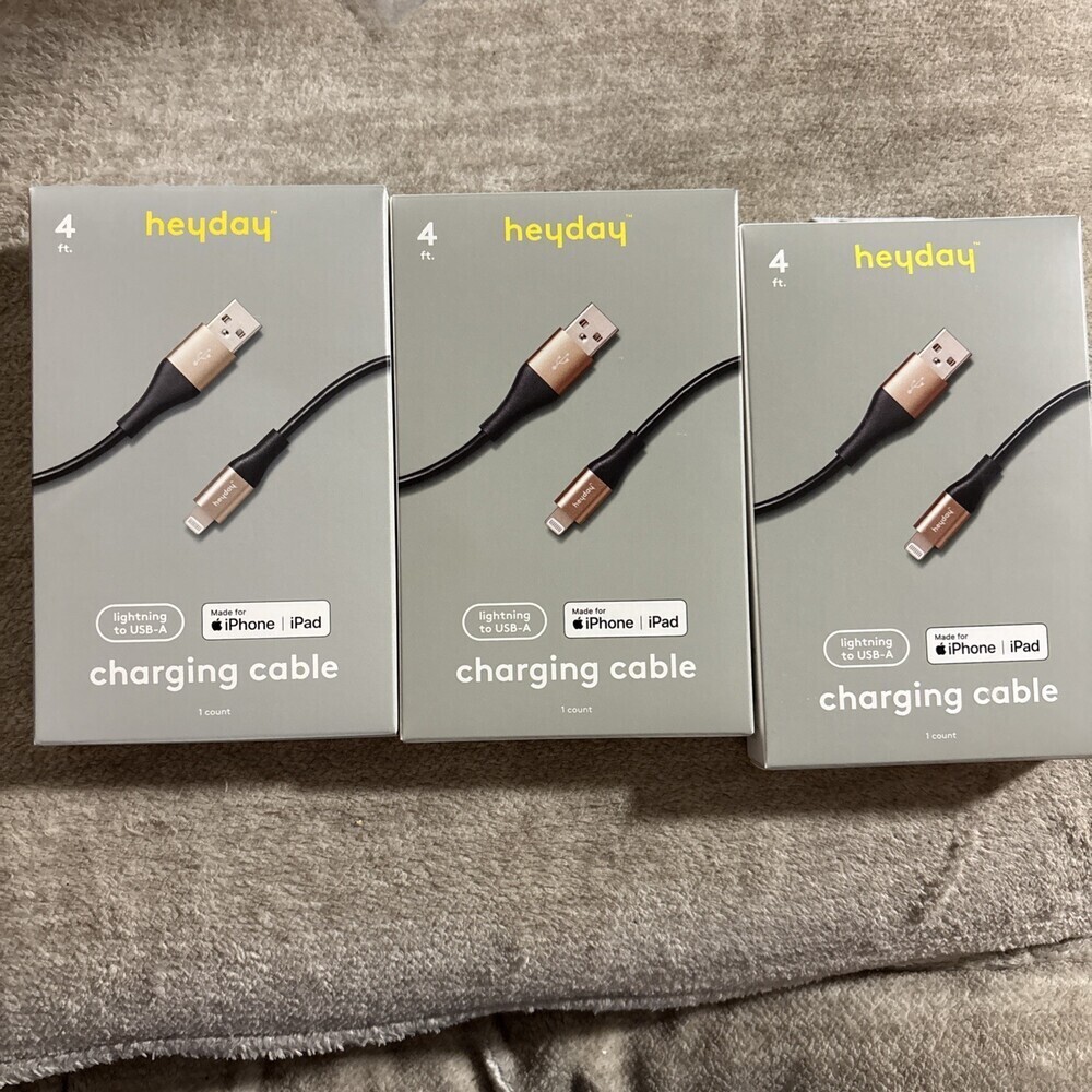 3 CORDS USB A To Lightning Mfi Certified Charging Black And Rose Gold iPhone iPa